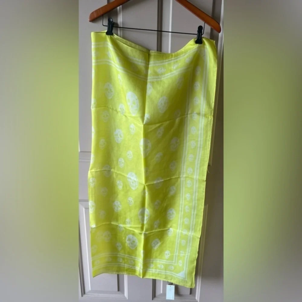 Raj Anthropologie Neon Yellow Skull Print Square Scarf NWT 41